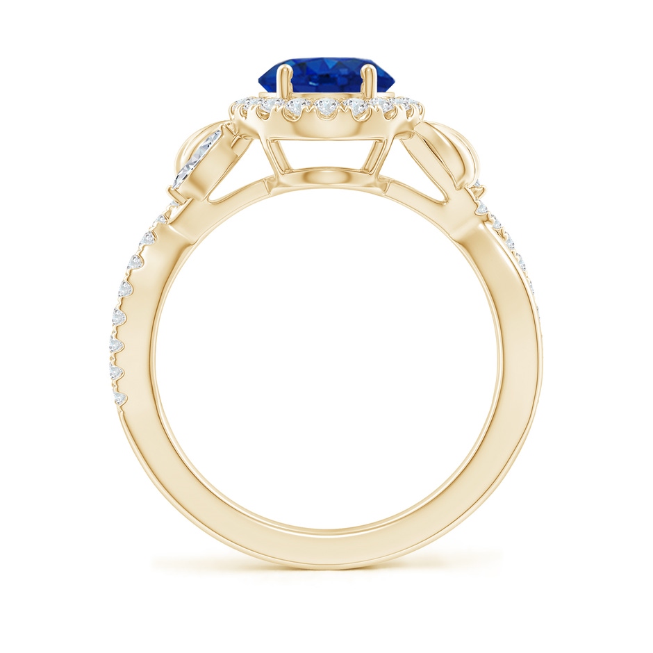 9x7mm AAA Oval Sapphire Twisted Vine Ring with Diamond Halo in Yellow Gold side-1