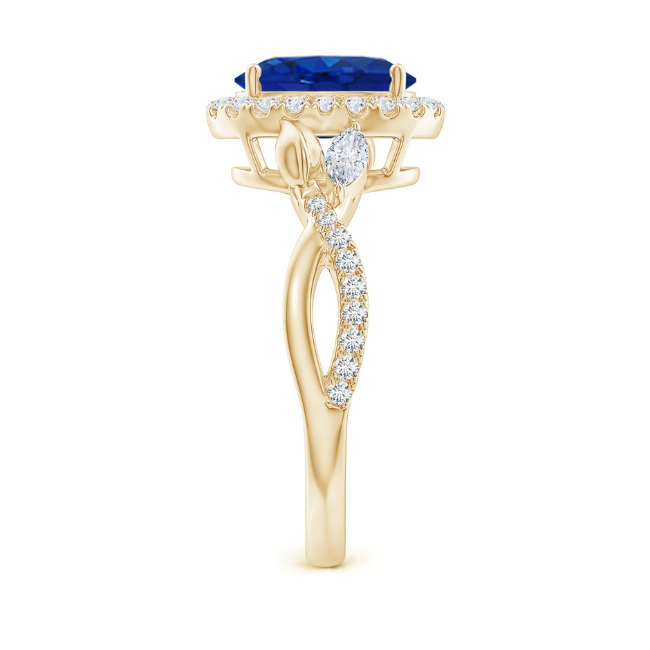 9x7mm AAA Oval Sapphire Twisted Vine Ring with Diamond Halo in Yellow Gold side-2