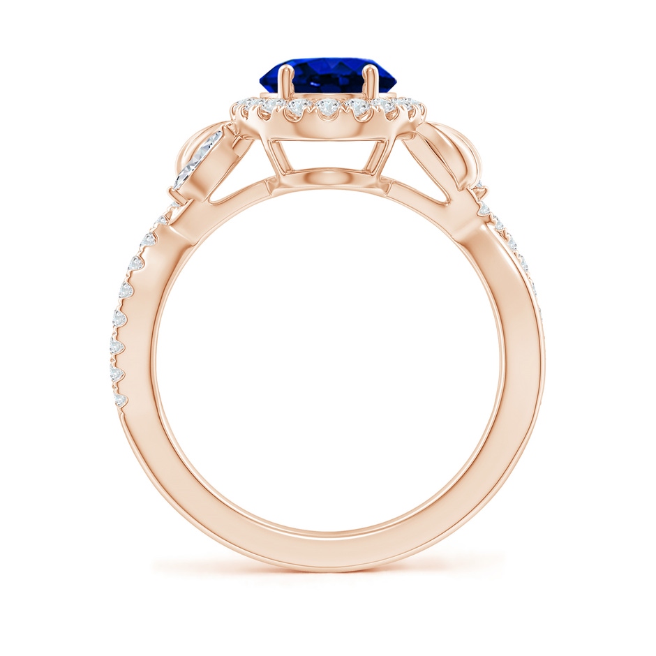 9x7mm AAAA Oval Sapphire Twisted Vine Ring with Diamond Halo in Rose Gold side-1