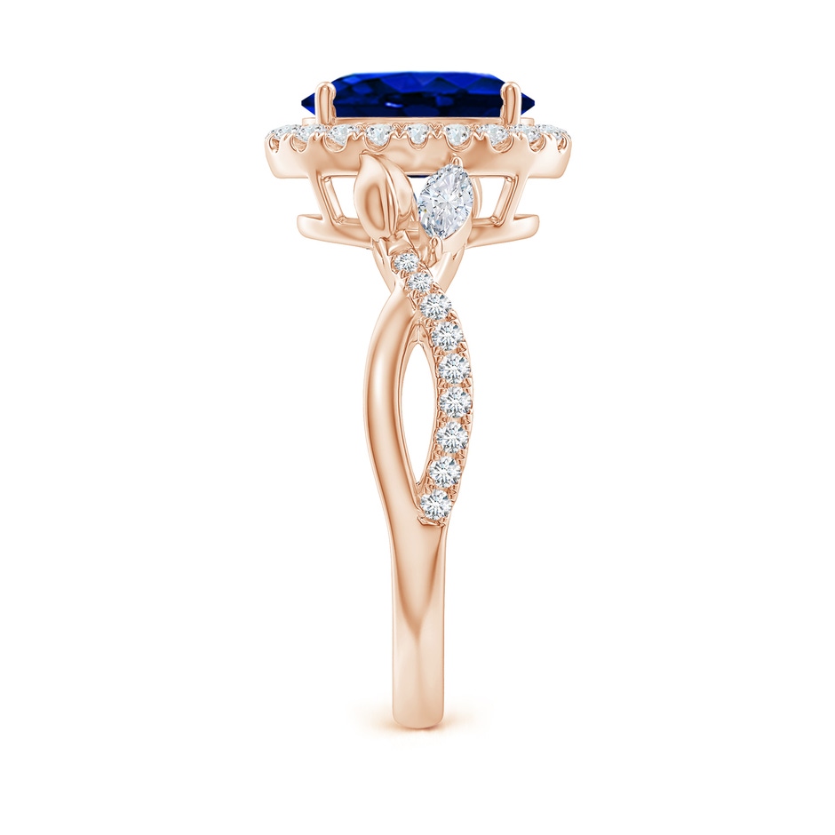 9x7mm AAAA Oval Sapphire Twisted Vine Ring with Diamond Halo in Rose Gold side-2