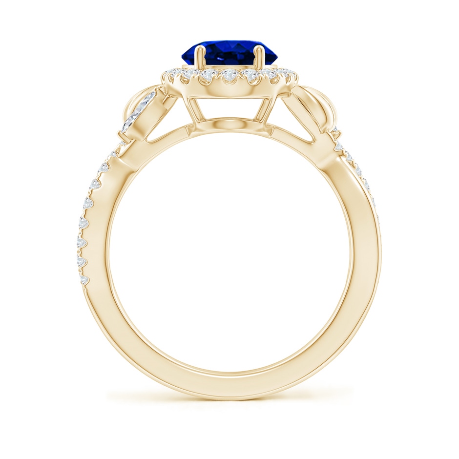 9x7mm AAAA Oval Sapphire Twisted Vine Ring with Diamond Halo in Yellow Gold side-1