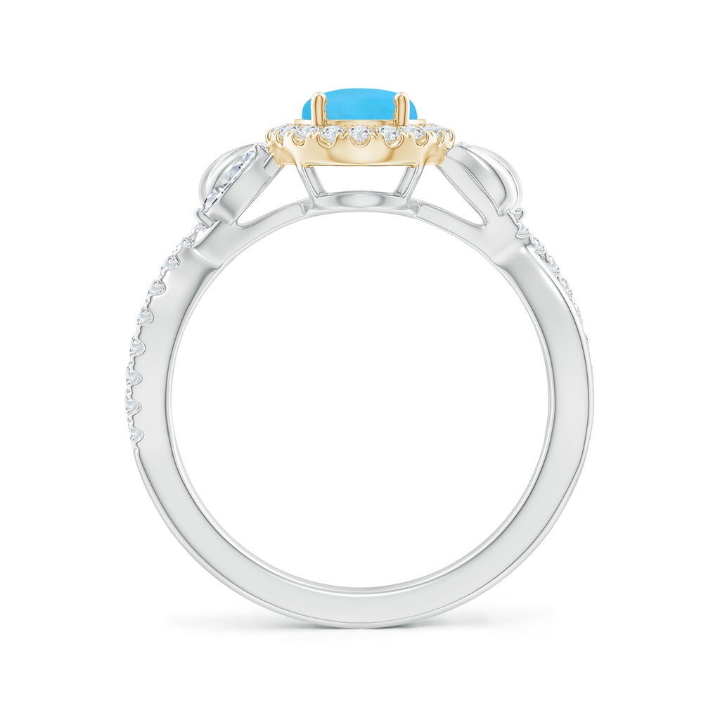 8x6mm AAA Oval Turquoise Twisted Vine Ring with Diamond Halo in White Gold Yellow Gold Product Image