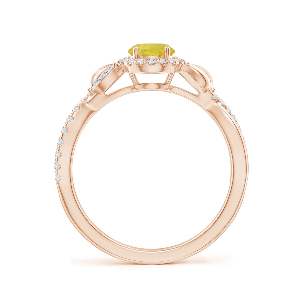 7x5mm A Oval Yellow Sapphire Twisted Vine Ring with Diamond Halo in Rose Gold Side-1