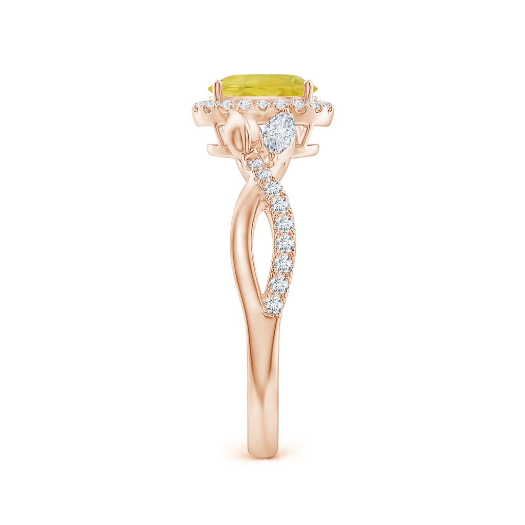 7x5mm A Oval Yellow Sapphire Twisted Vine Ring with Diamond Halo in Rose Gold Side-2
