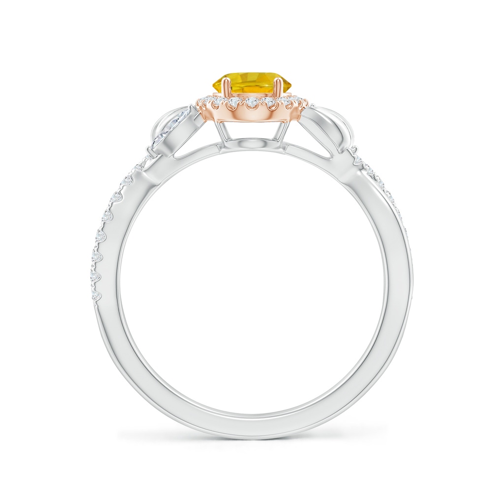 7x5mm AAAA Oval Yellow Sapphire Twisted Vine Ring with Diamond Halo in White Gold Rose Gold Side-1