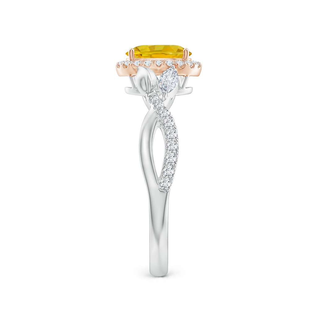 7x5mm AAAA Oval Yellow Sapphire Twisted Vine Ring with Diamond Halo in White Gold Rose Gold Side-2