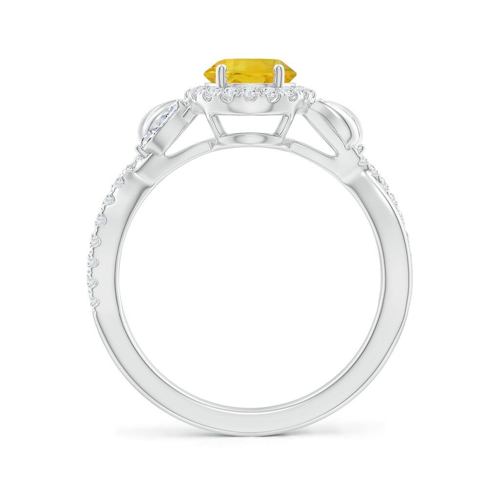 8x6mm AAA Oval Yellow Sapphire Twisted Vine Ring with Diamond Halo in White Gold Side-1