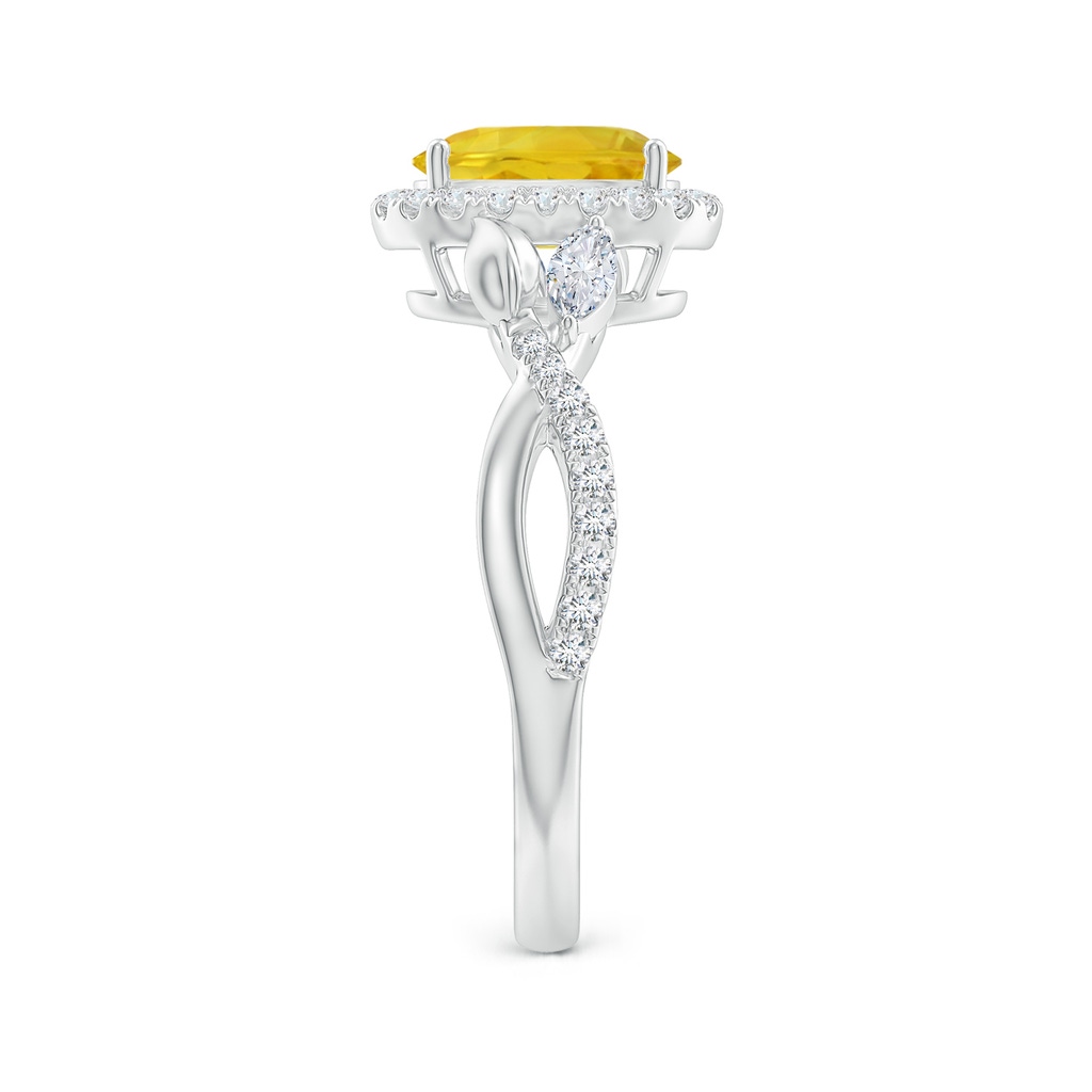 8x6mm AAA Oval Yellow Sapphire Twisted Vine Ring with Diamond Halo in White Gold Side-2