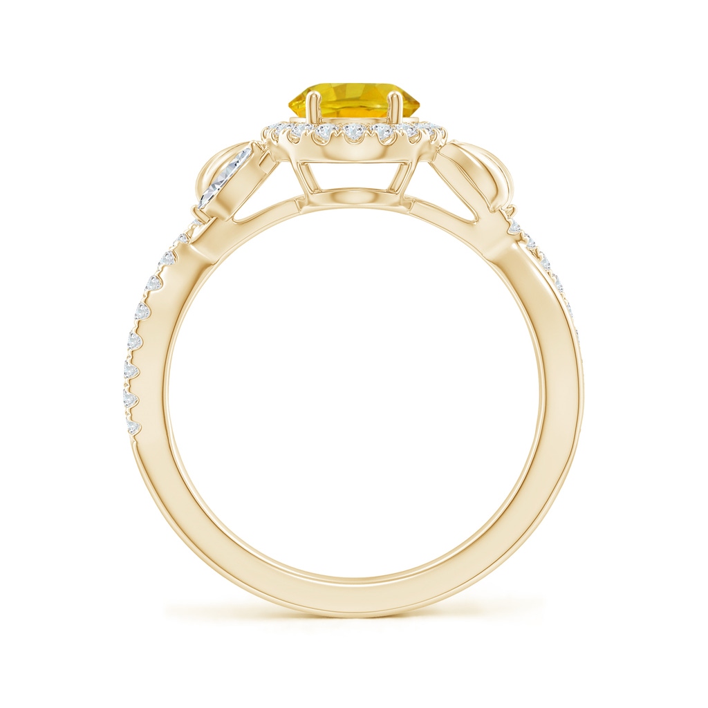 8x6mm AAAA Oval Yellow Sapphire Twisted Vine Ring with Diamond Halo in Yellow Gold Side-1