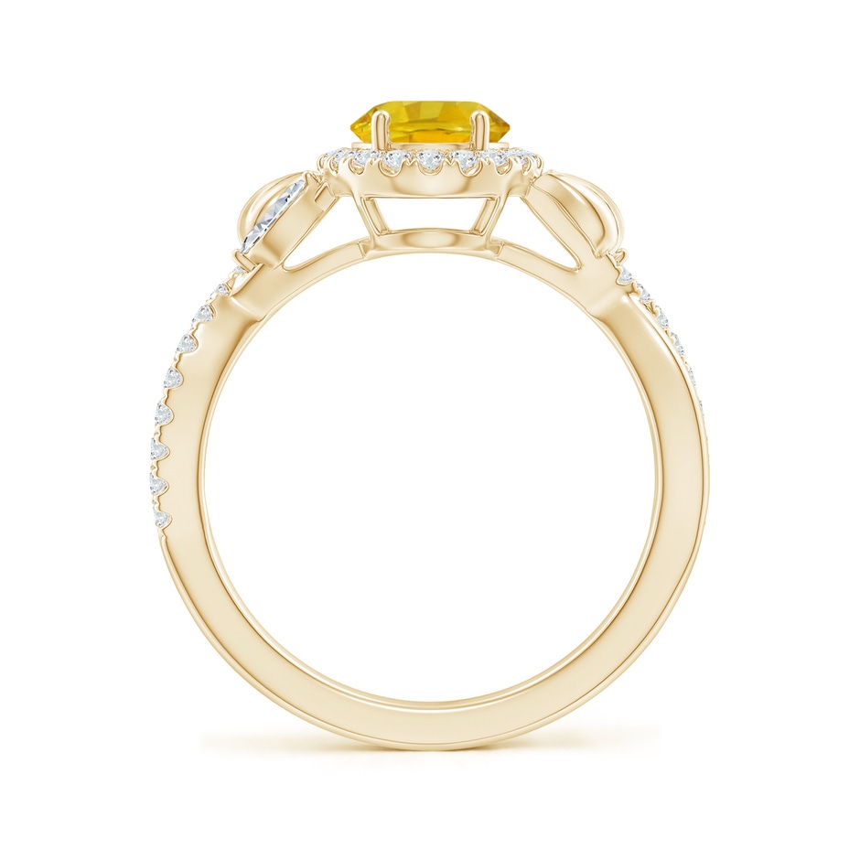 8x6mm AAAA Oval Yellow Sapphire Twisted Vine Ring with Diamond Halo in Yellow Gold side-1