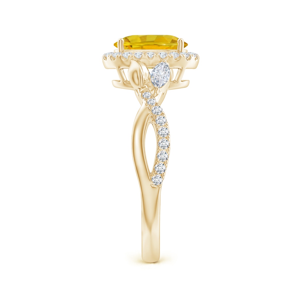 8x6mm AAAA Oval Yellow Sapphire Twisted Vine Ring with Diamond Halo in Yellow Gold Side-2