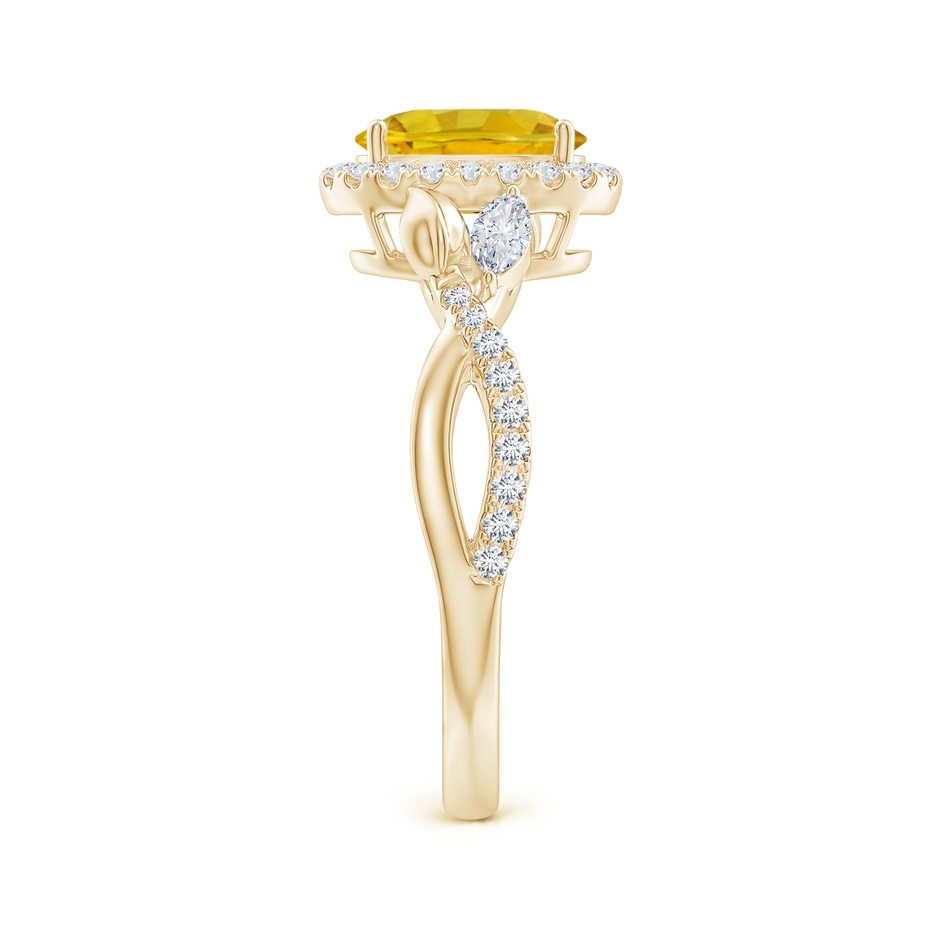 8x6mm AAAA Oval Yellow Sapphire Twisted Vine Ring with Diamond Halo in Yellow Gold side-2