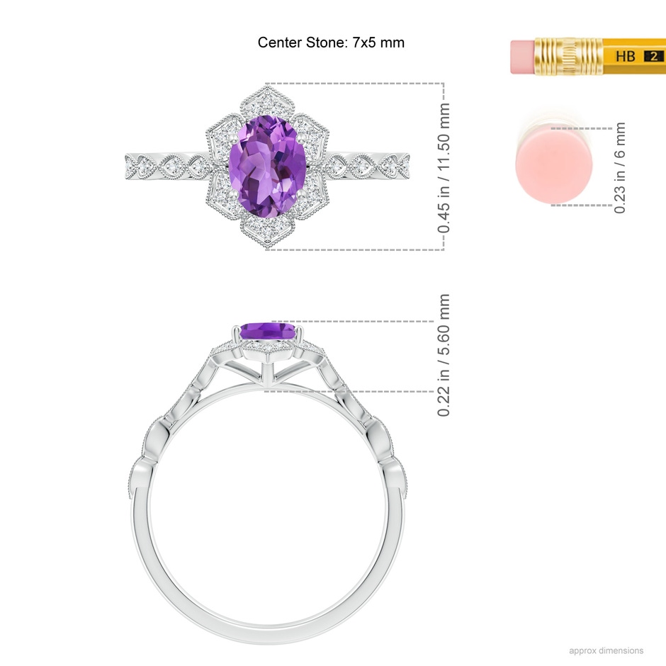 7x5mm AA Oval Amethyst Trillium Floral Shank Ring in White Gold ruler