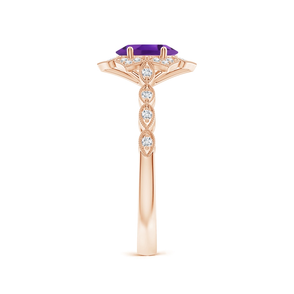 7x5mm AAA Oval Amethyst Trillium Floral Shank Ring in Rose Gold side-2