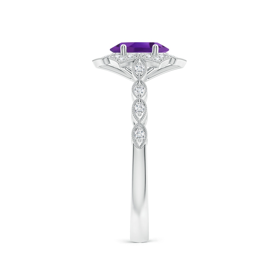 7x5mm AAA Oval Amethyst Trillium Floral Shank Ring in White Gold side-2