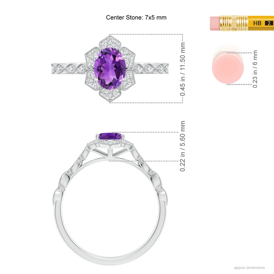 7x5mm AAA Oval Amethyst Trillium Floral Shank Ring in White Gold ruler
