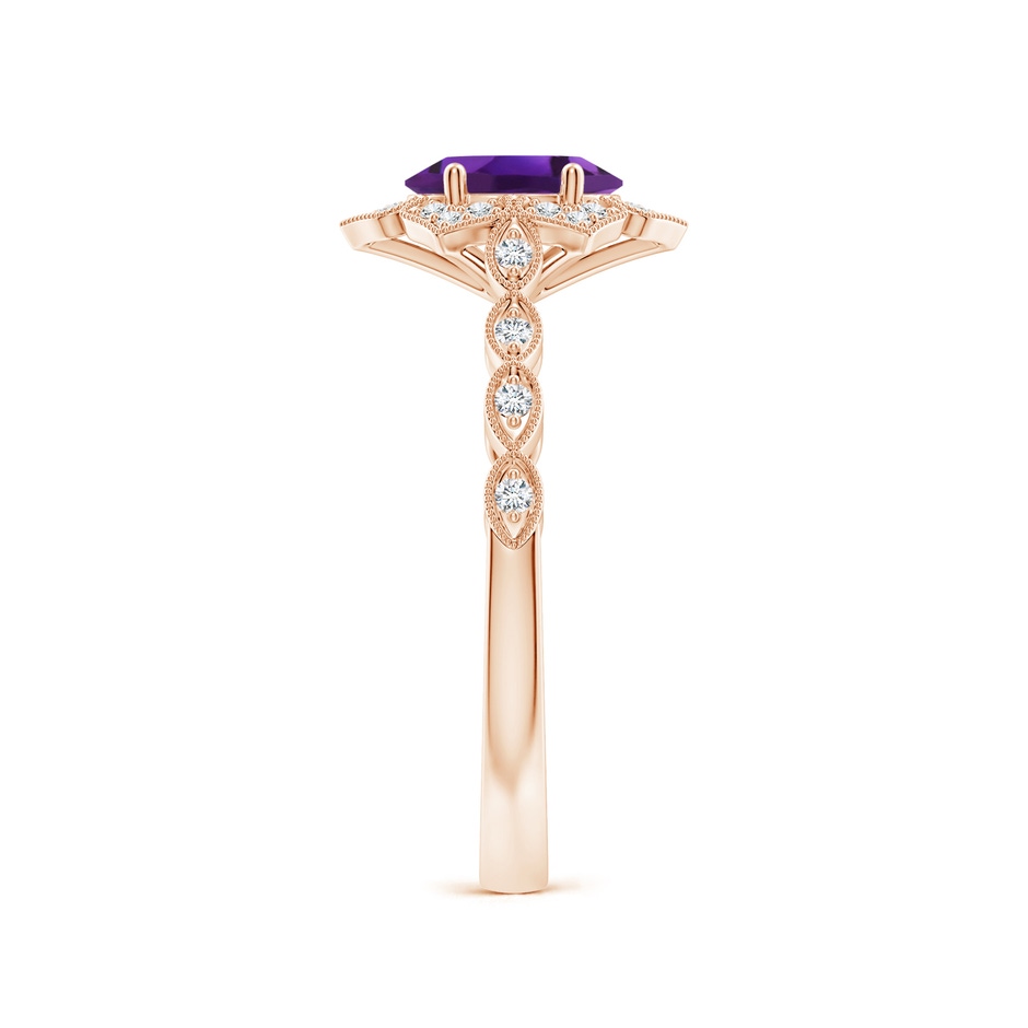 7x5mm AAAA Oval Amethyst Trillium Floral Shank Ring in Rose Gold side-2