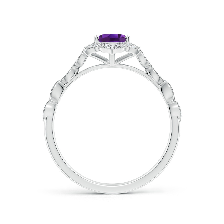 7x5mm AAAA Oval Amethyst Trillium Floral Shank Ring in White Gold side-1