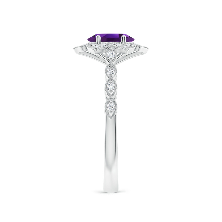 7x5mm AAAA Oval Amethyst Trillium Floral Shank Ring in White Gold side-2