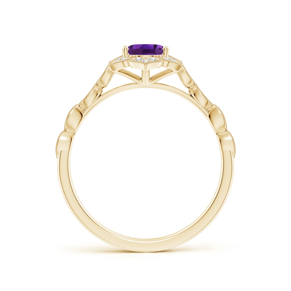 7x5mm AAAA Oval Amethyst Trillium Floral Shank Ring in Yellow Gold side-1