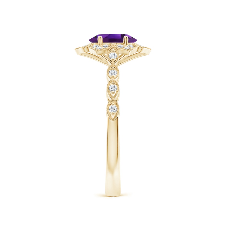 7x5mm AAAA Oval Amethyst Trillium Floral Shank Ring in Yellow Gold side-2