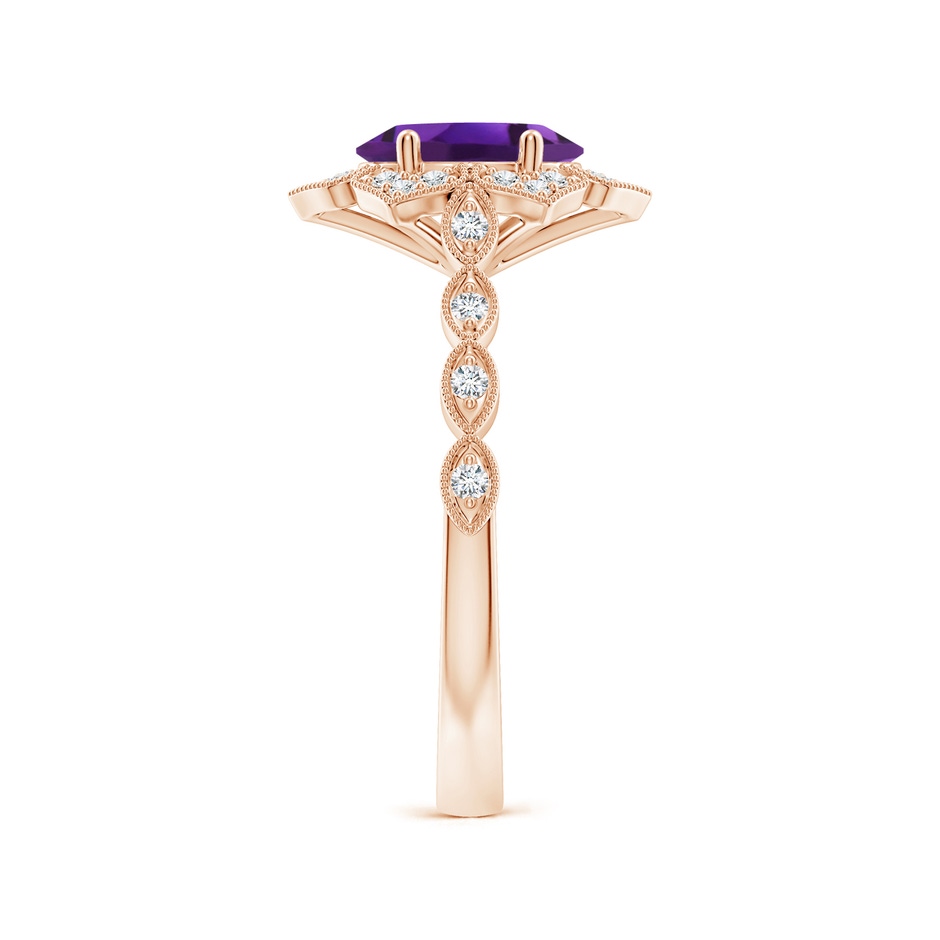 8x6mm AAAA Oval Amethyst Trillium Floral Shank Ring in Rose Gold side-2