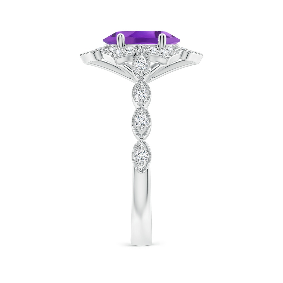 9x7mm AA Oval Amethyst Trillium Floral Shank Ring in White Gold side-2