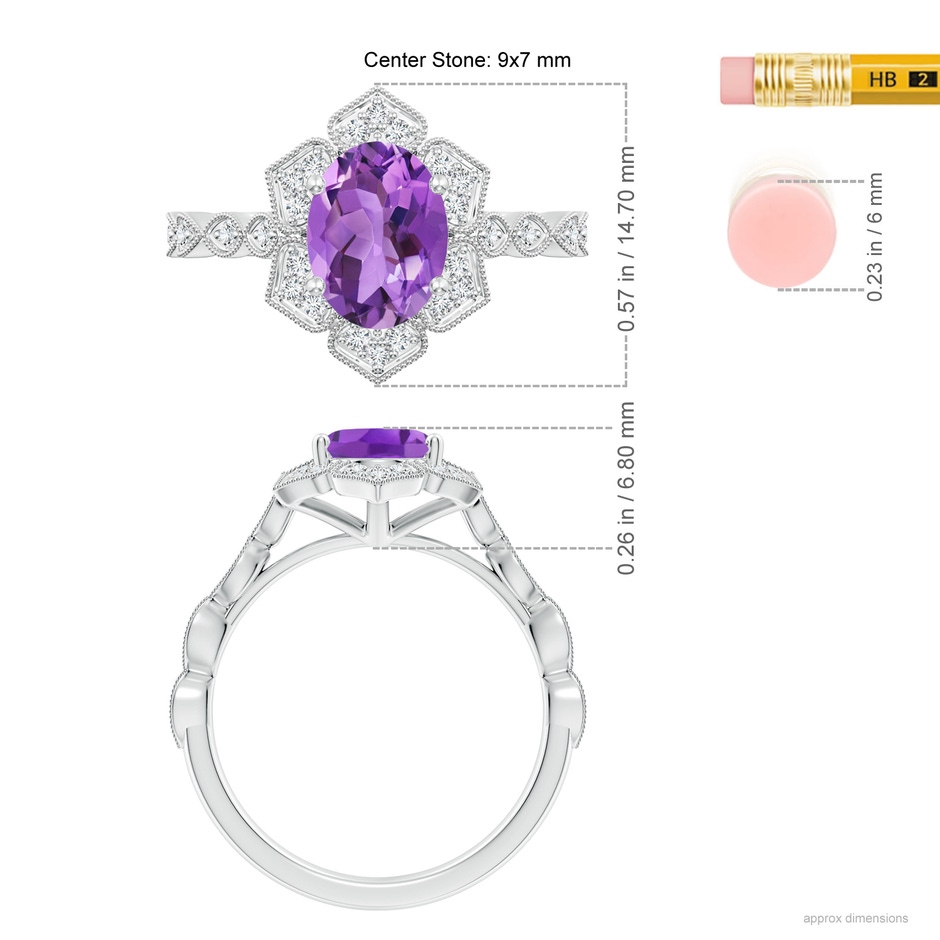9x7mm AA Oval Amethyst Trillium Floral Shank Ring in White Gold ruler