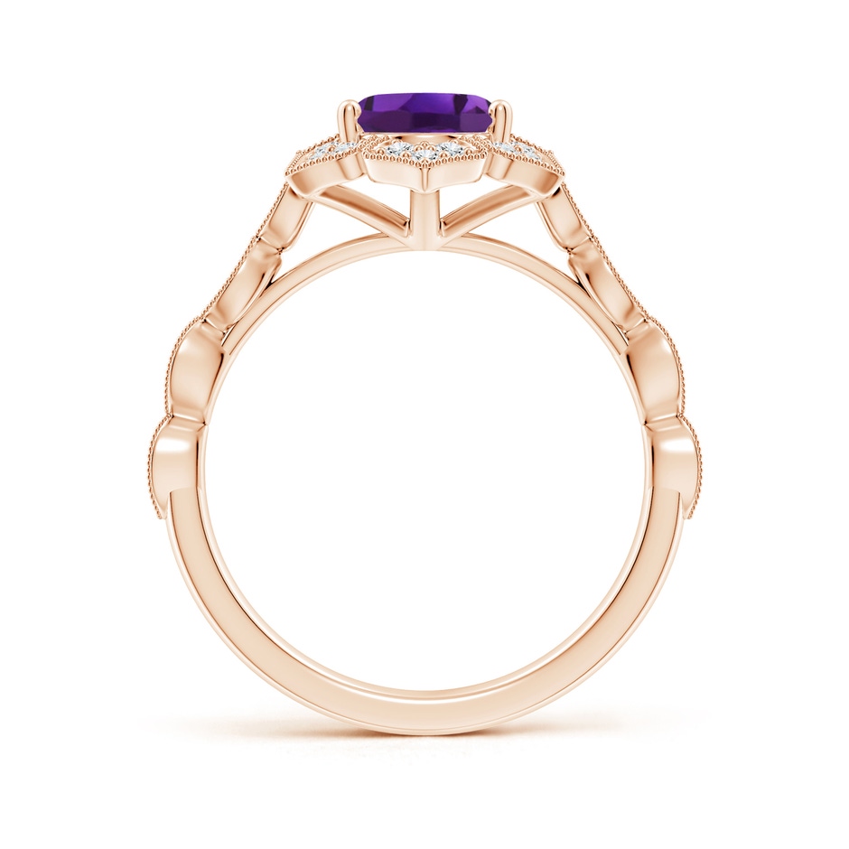 9x7mm AAAA Oval Amethyst Trillium Floral Shank Ring in Rose Gold side-1
