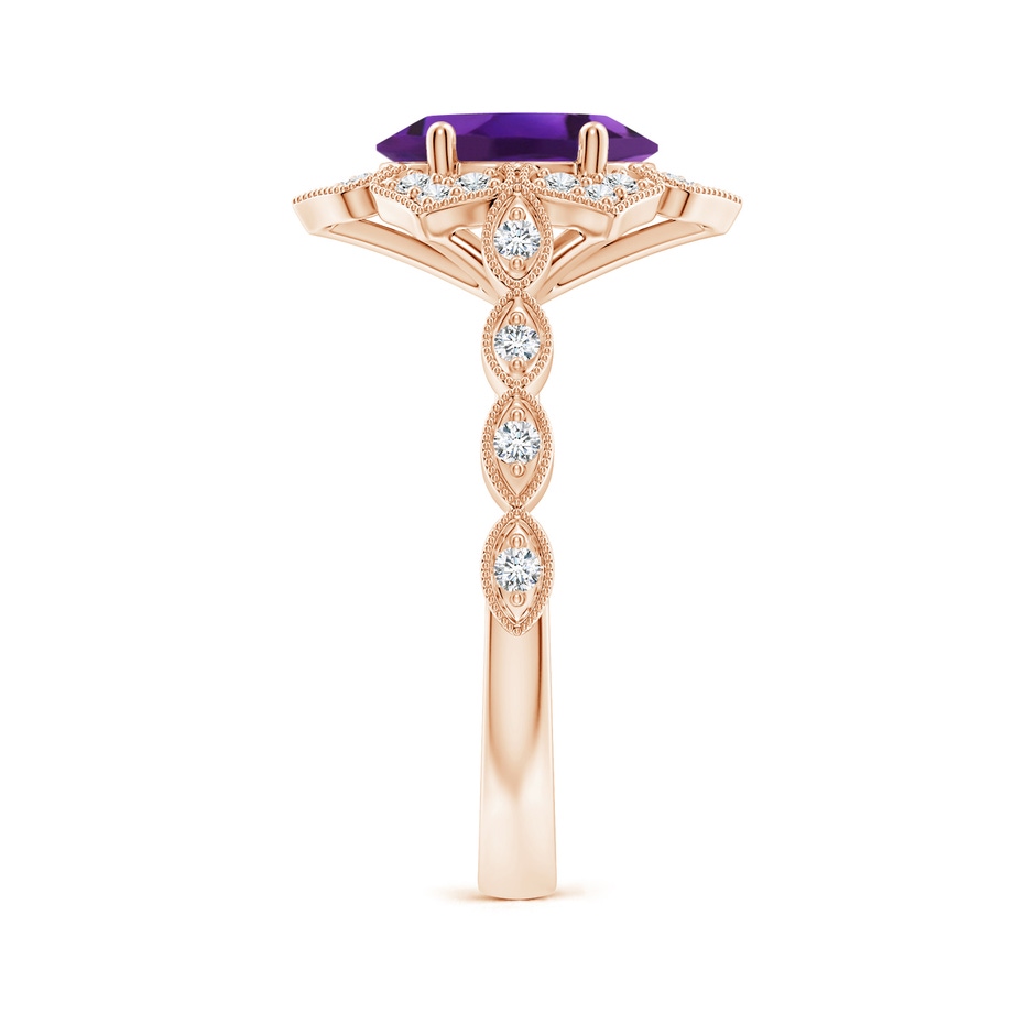 9x7mm AAAA Oval Amethyst Trillium Floral Shank Ring in Rose Gold side-2