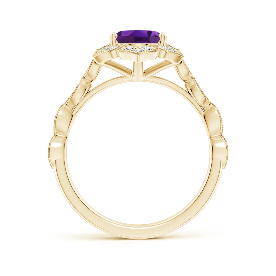 9x7mm AAAA Oval Amethyst Trillium Floral Shank Ring in Yellow Gold side-1