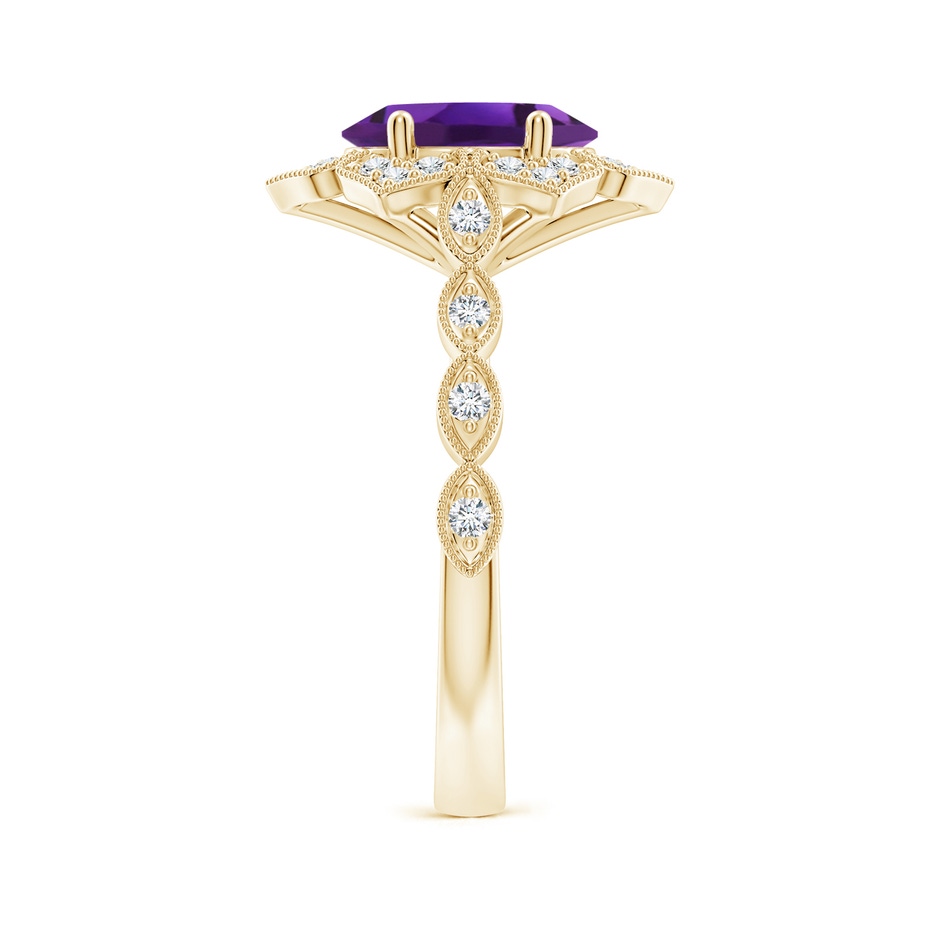 9x7mm AAAA Oval Amethyst Trillium Floral Shank Ring in Yellow Gold side-2