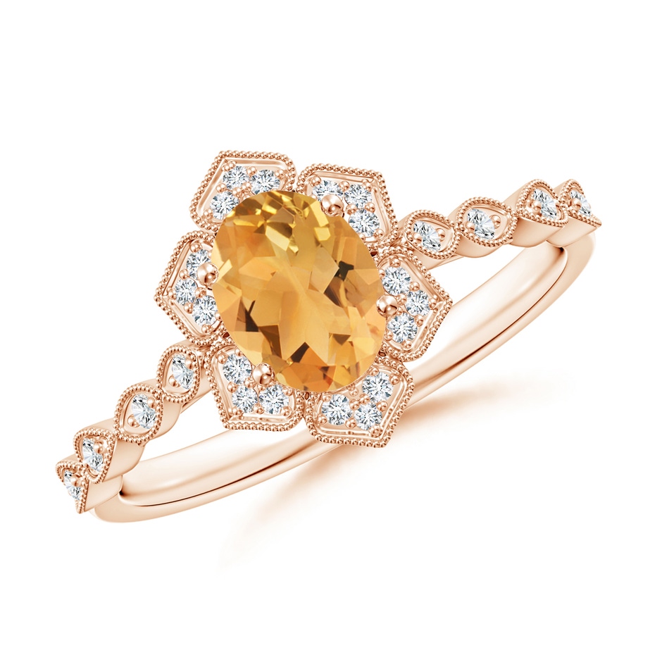 7x5mm A Oval Citrine Trillium Floral Shank Ring in Rose Gold 