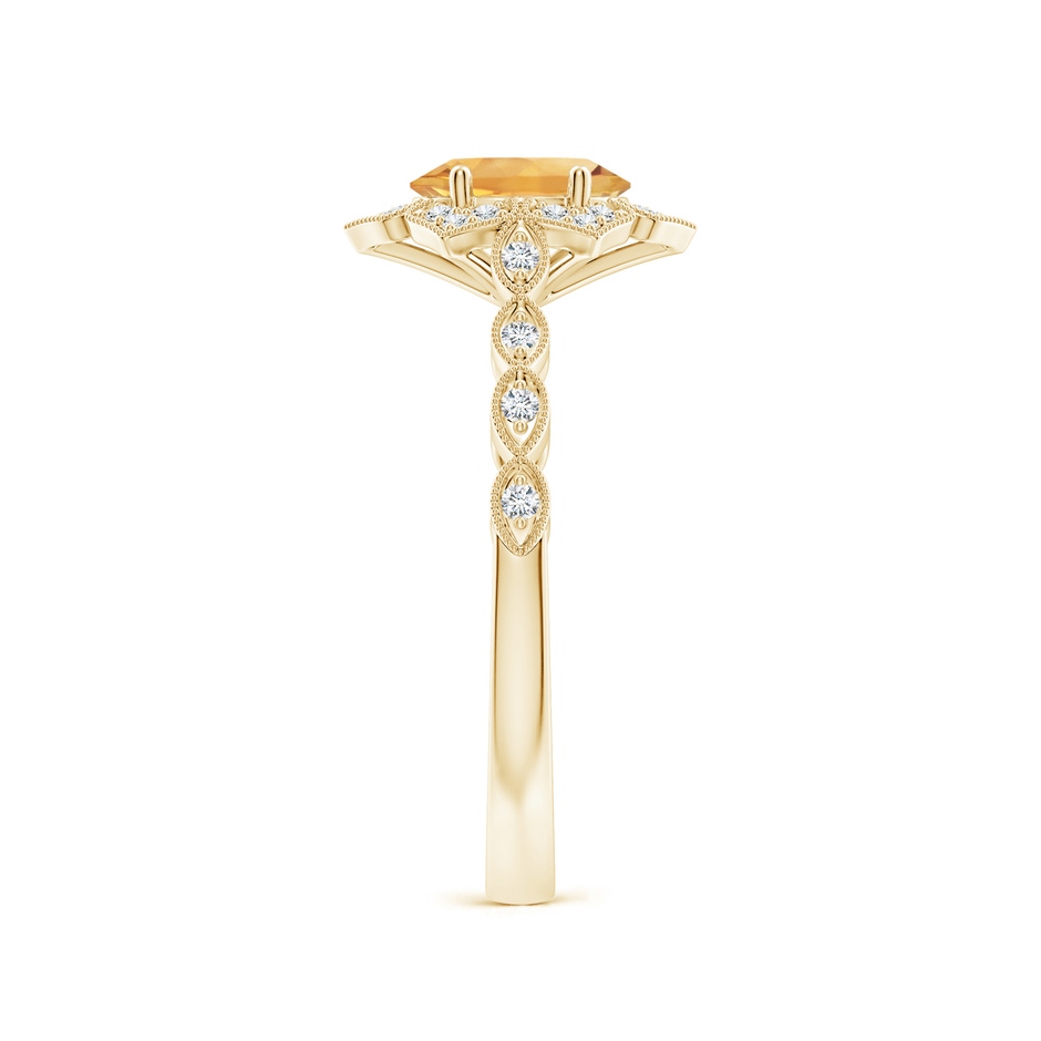 7x5mm A Oval Citrine Trillium Floral Shank Ring in Yellow Gold side-2
