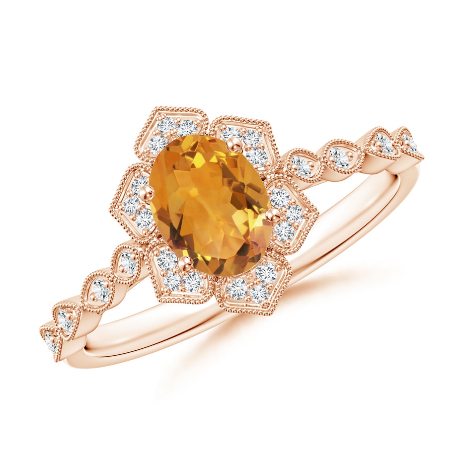 7x5mm AA Oval Citrine Trillium Floral Shank Ring in Rose Gold 