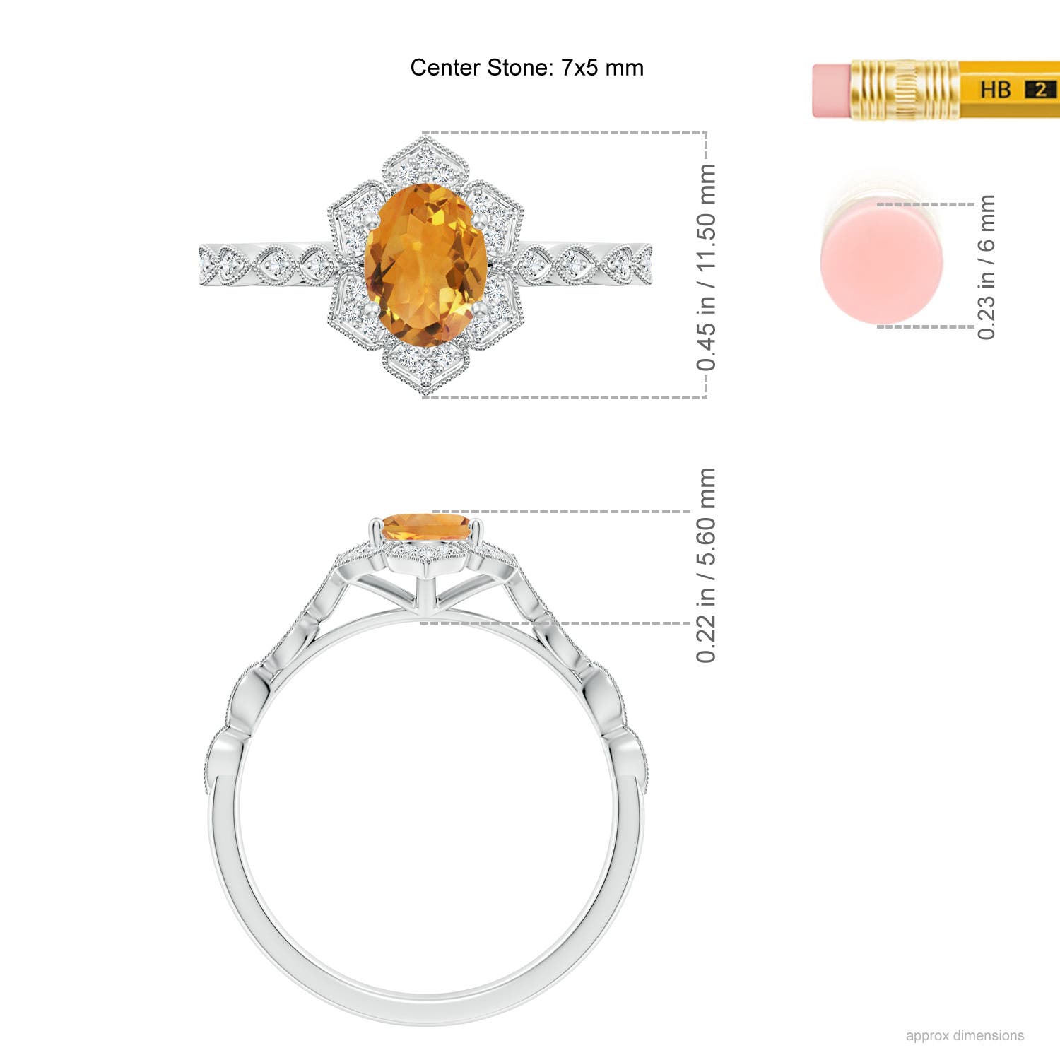 AA - Citrine / 0.88 CT / 14 KT White Gold