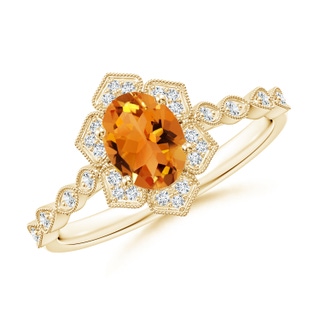 7x5mm AAA Oval Citrine Trillium Floral Shank Ring in Yellow Gold