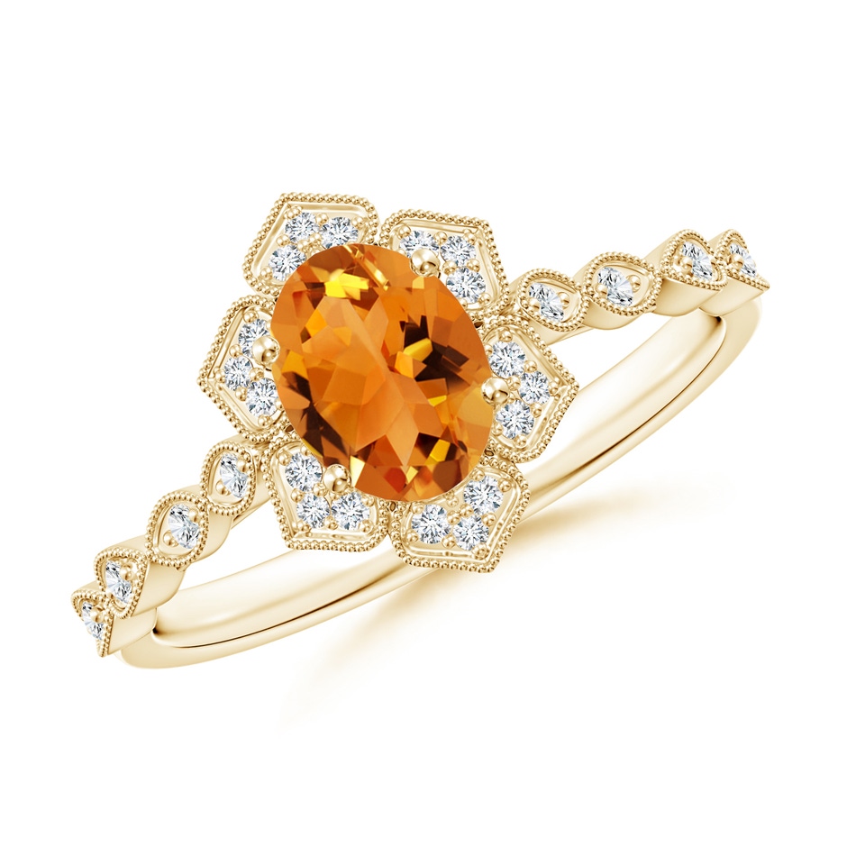 7x5mm AAA Oval Citrine Trillium Floral Shank Ring in Yellow Gold 