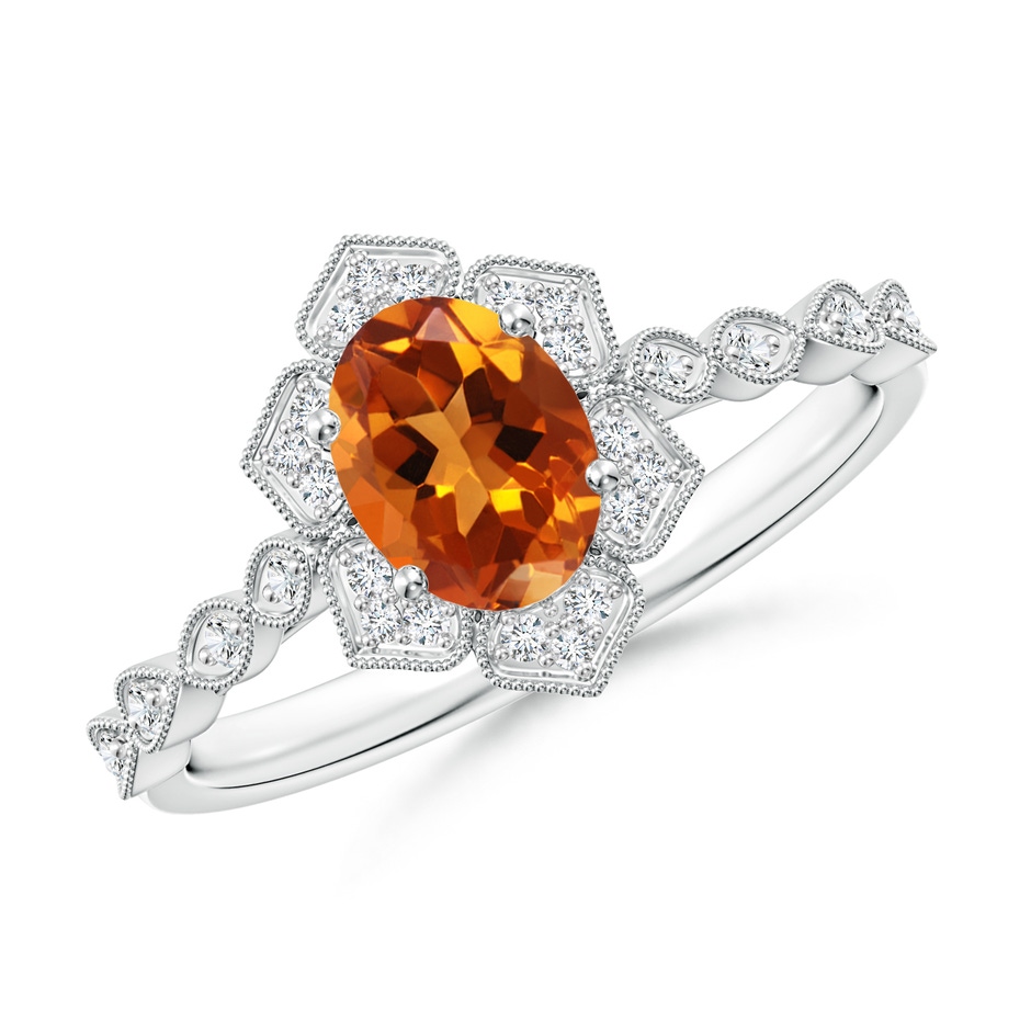 7x5mm AAAA Oval Citrine Trillium Floral Shank Ring in White Gold 