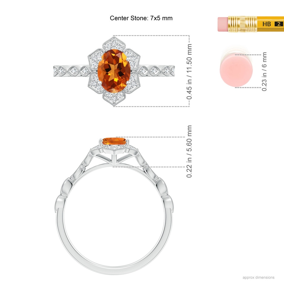 7x5mm AAAA Oval Citrine Trillium Floral Shank Ring in White Gold ruler