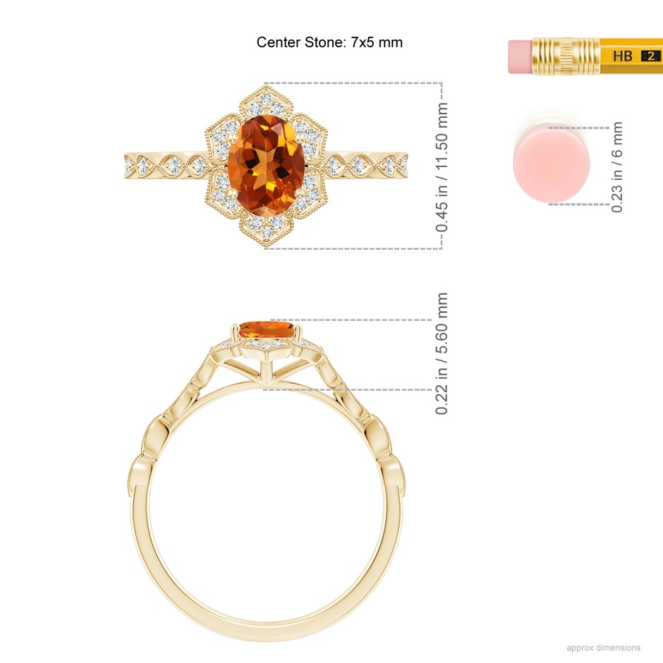 7x5mm AAAA Oval Citrine Trillium Floral Shank Ring in Yellow Gold ruler
