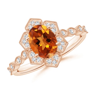 8x6mm AAAA Oval Citrine Trillium Floral Shank Ring in Rose Gold