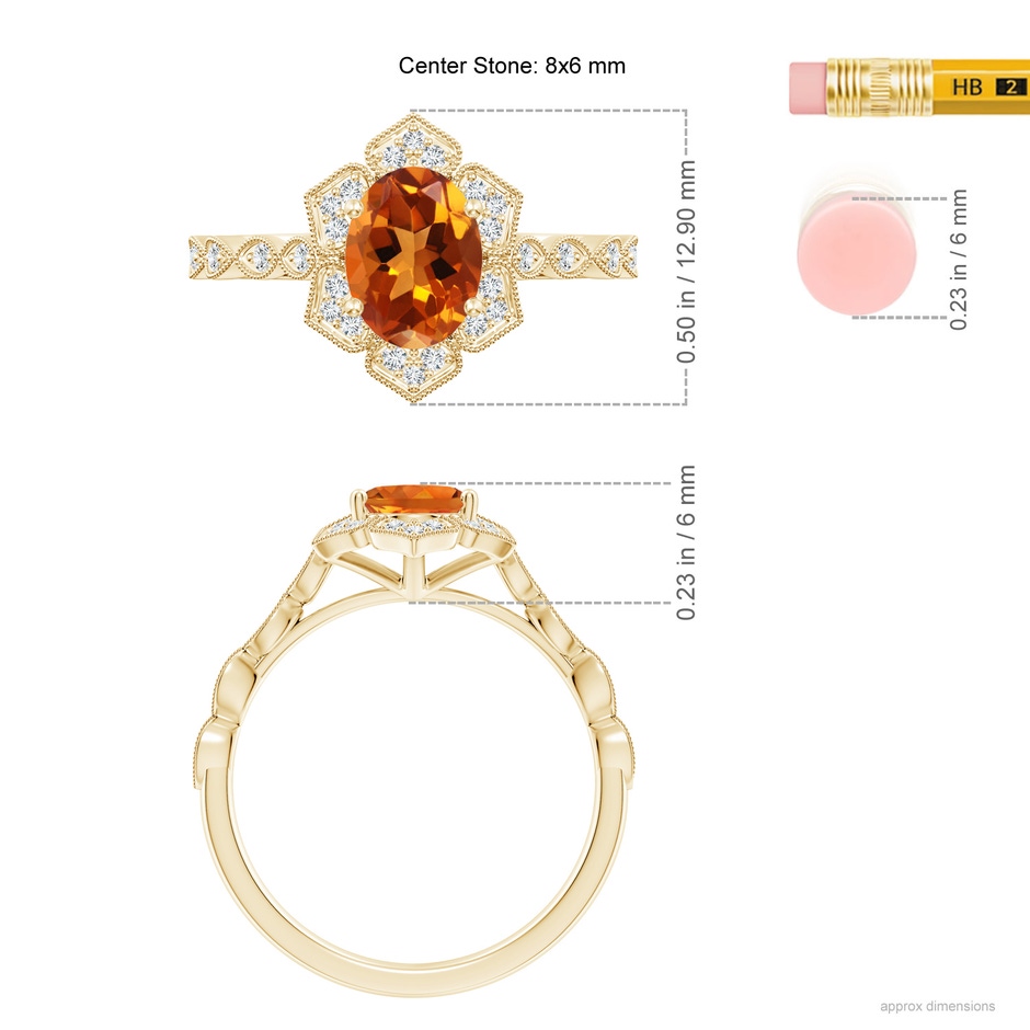 8x6mm AAAA Oval Citrine Trillium Floral Shank Ring in Yellow Gold ruler