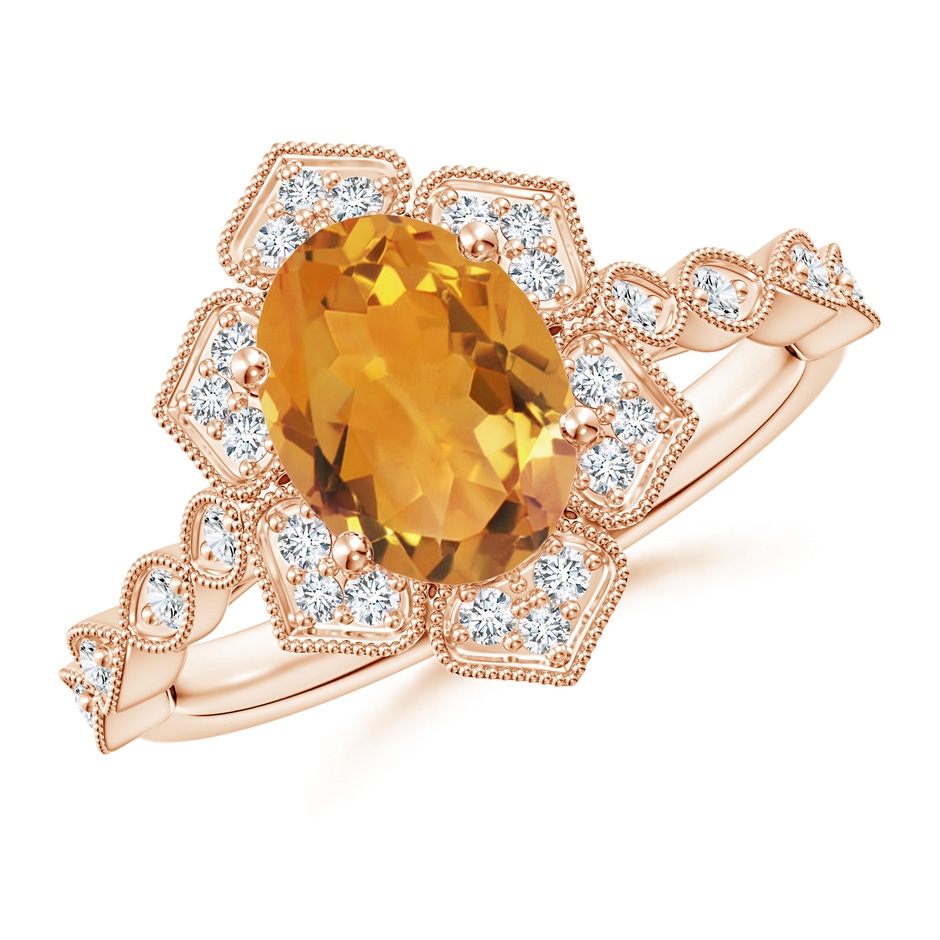 9x7mm AA Oval Citrine Trillium Floral Shank Ring in Rose Gold 