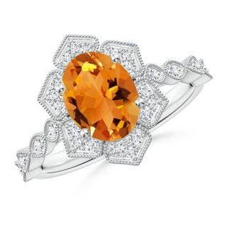 9x7mm AAA Oval Citrine Trillium Floral Shank Ring in White Gold