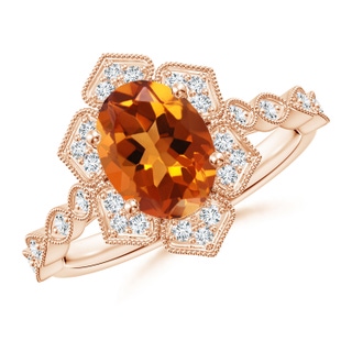 9x7mm AAAA Oval Citrine Trillium Floral Shank Ring in Rose Gold