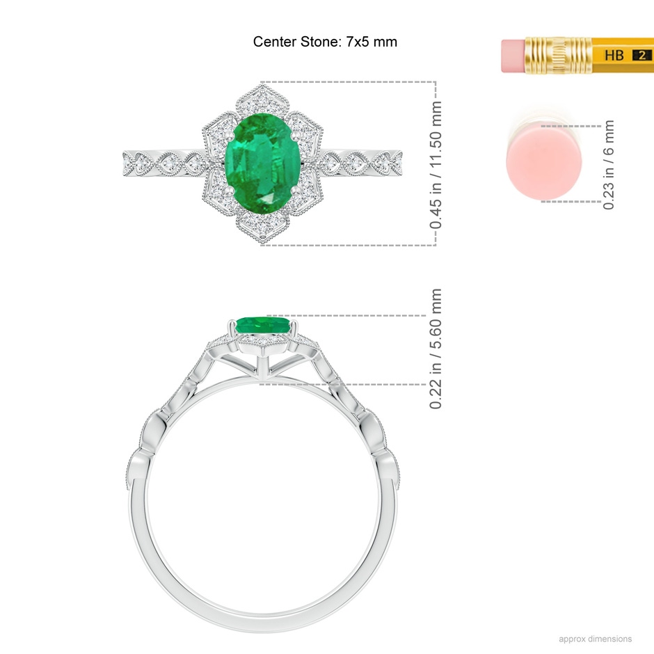 7x5mm AA Oval Emerald Trillium Floral Shank Ring in White Gold ruler