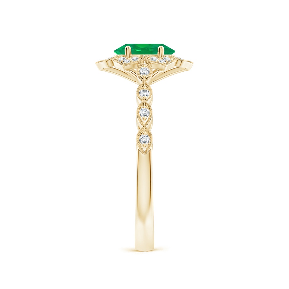 7x5mm AA Oval Emerald Trillium Floral Shank Ring in Yellow Gold side-2