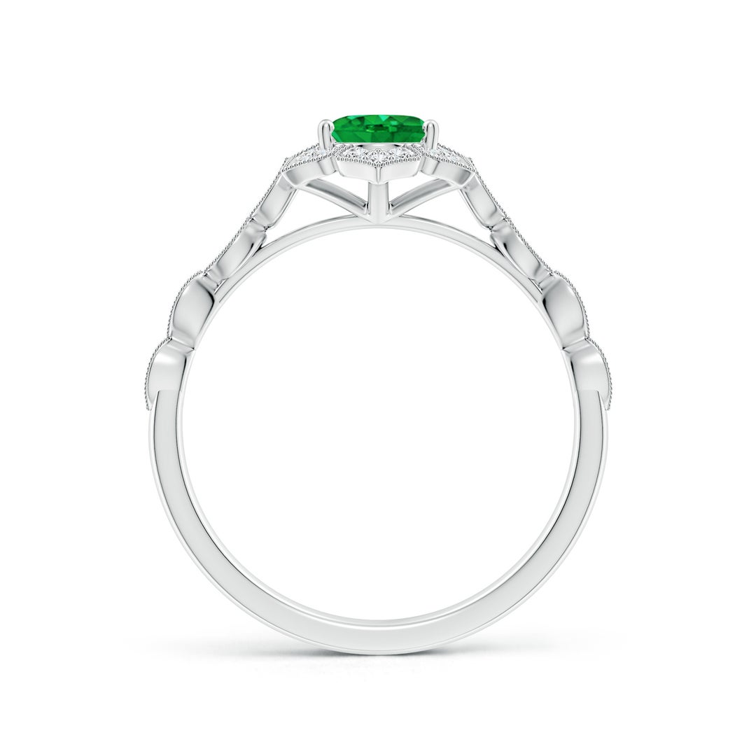 7x5mm AAA Oval Emerald Trillium Floral Shank Ring in White Gold - side 2