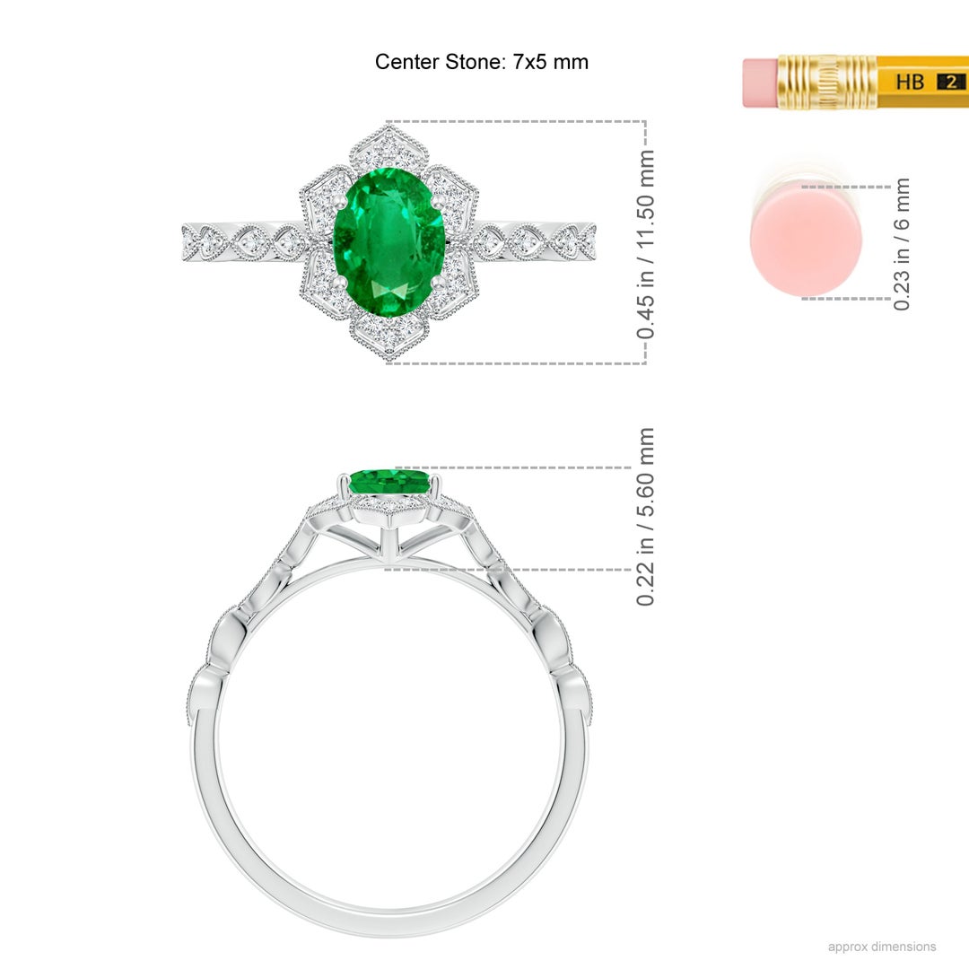7x5mm AAA Oval Emerald Trillium Floral Shank Ring in White Gold - ruler